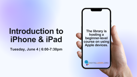 Advertisement for iPhone and iPad program at the Woodstock Public Library.